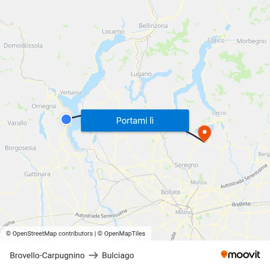 Brovello-Carpugnino to Bulciago map