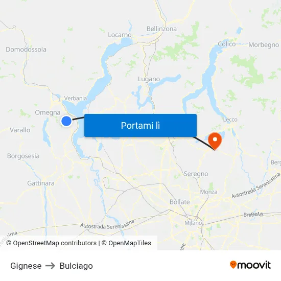 Gignese to Bulciago map