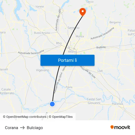 Corana to Bulciago map