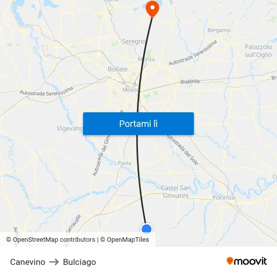 Canevino to Bulciago map