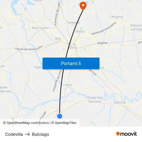 Codevilla to Bulciago map
