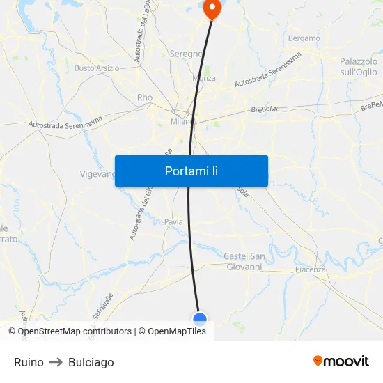 Ruino to Bulciago map