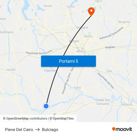 Pieve Del Cairo to Bulciago map