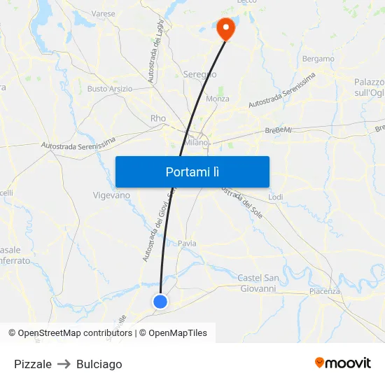 Pizzale to Bulciago map