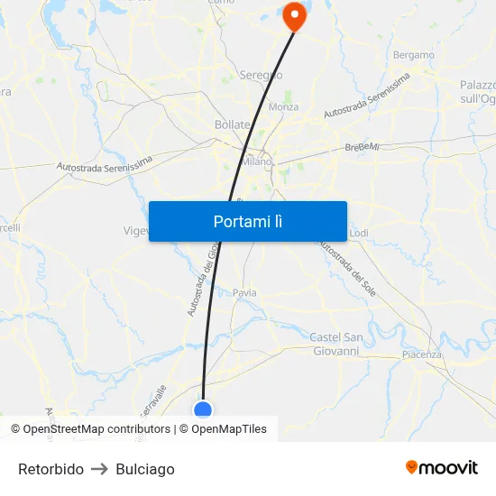 Retorbido to Bulciago map