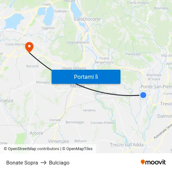 Bonate Sopra to Bulciago map