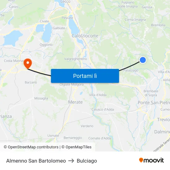 Almenno San Bartolomeo to Bulciago map