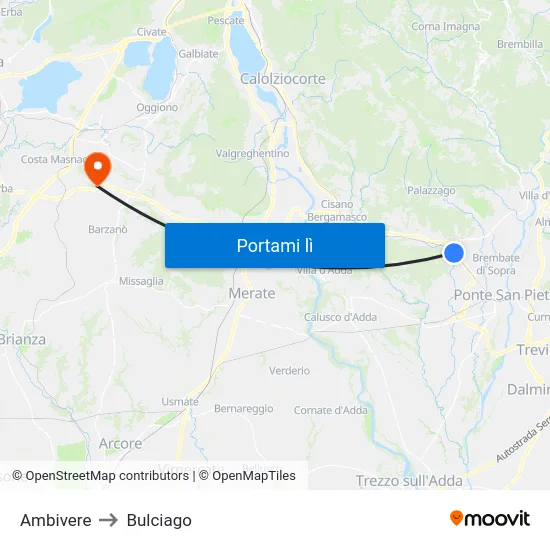 Ambivere to Bulciago map
