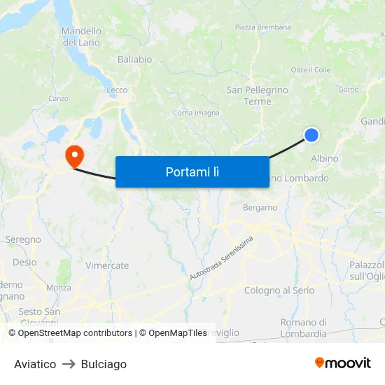 Aviatico to Bulciago map