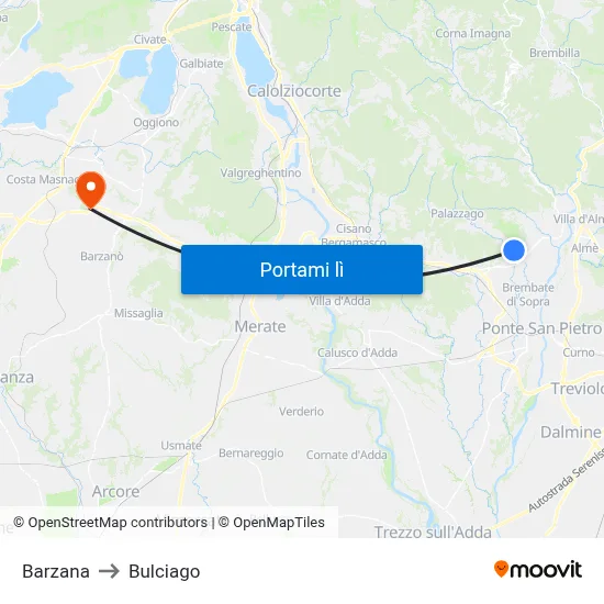 Barzana to Bulciago map