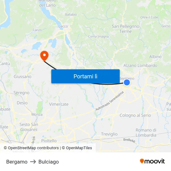 Bergamo to Bulciago map