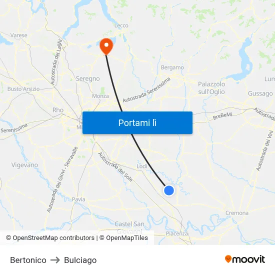 Bertonico to Bulciago map