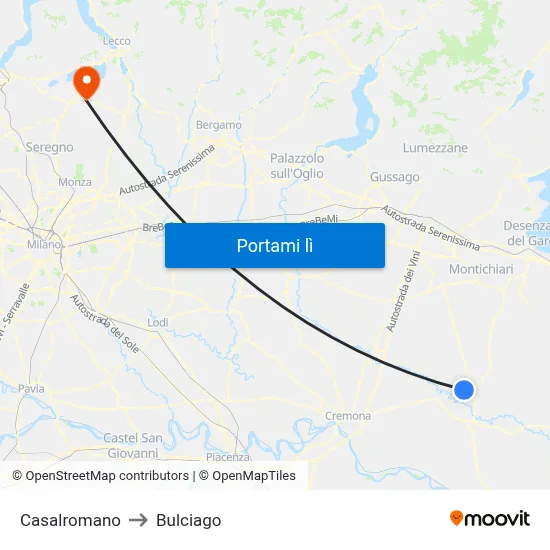 Casalromano to Bulciago map