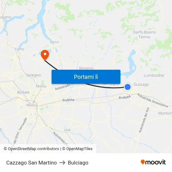 Cazzago San Martino to Bulciago map