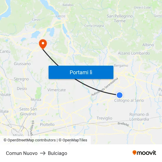Comun Nuovo to Bulciago map