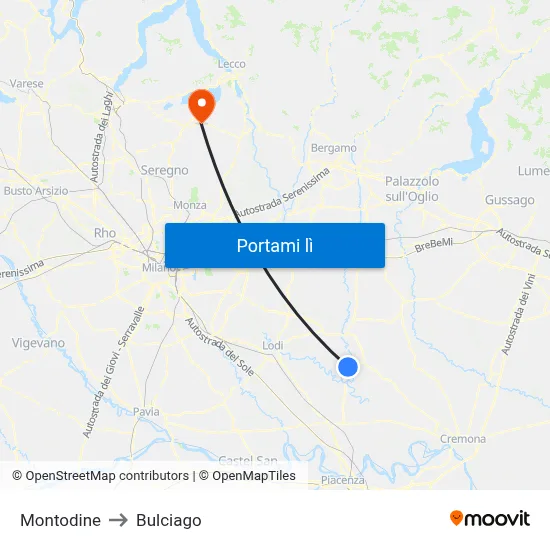 Montodine to Bulciago map