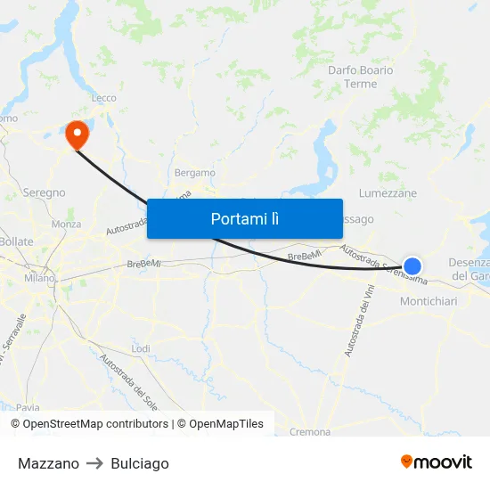 Mazzano to Bulciago map
