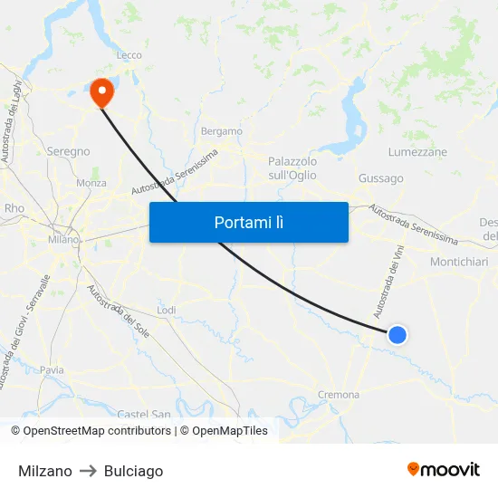 Milzano to Bulciago map