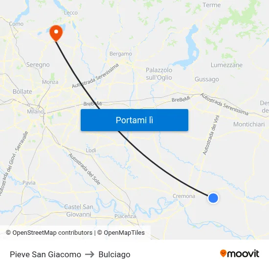 Pieve San Giacomo to Bulciago map