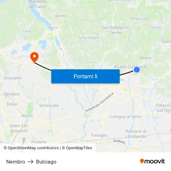 Nembro to Bulciago map