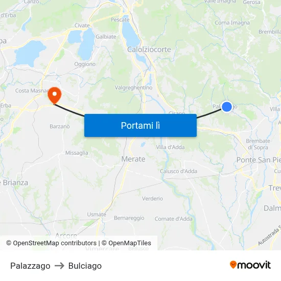 Palazzago to Bulciago map