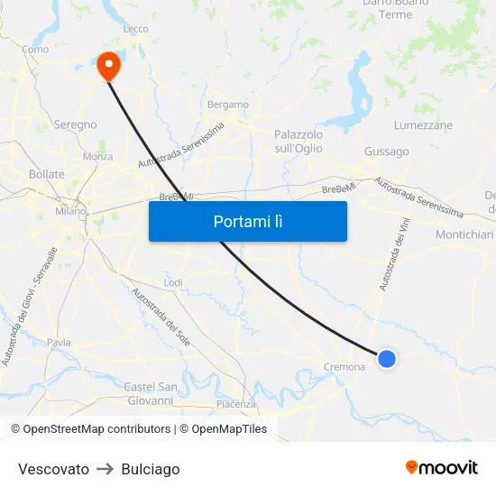 Vescovato to Bulciago map