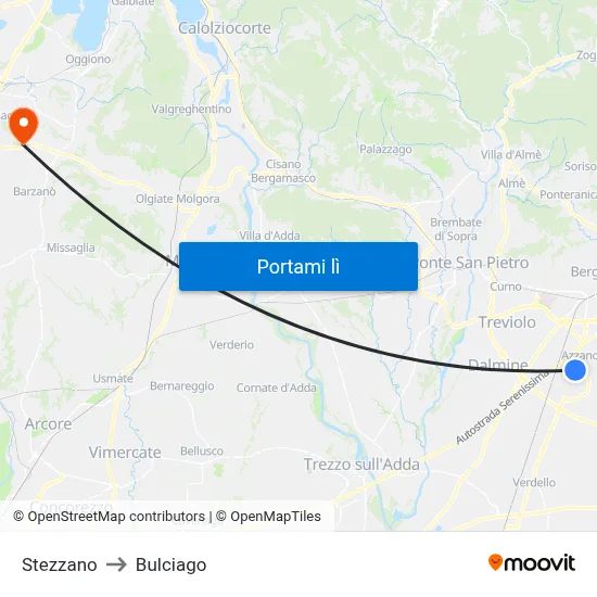 Stezzano to Bulciago map