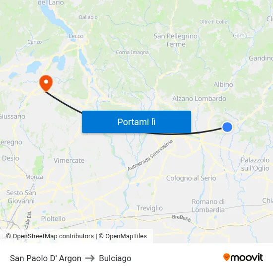 San Paolo D' Argon to Bulciago map