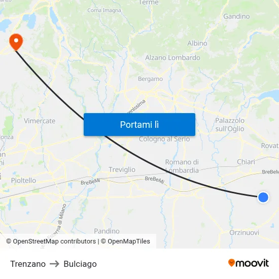 Trenzano to Bulciago map