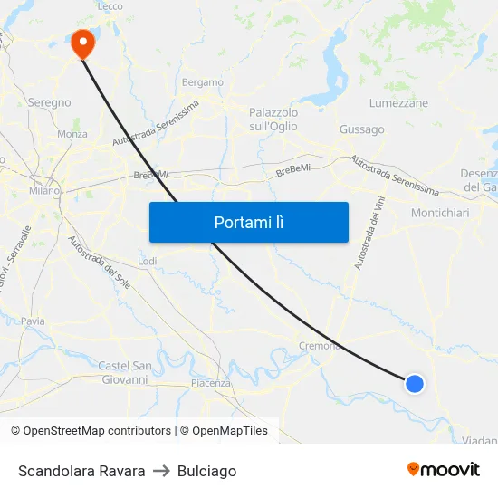 Scandolara Ravara to Bulciago map