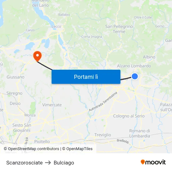 Scanzorosciate to Bulciago map