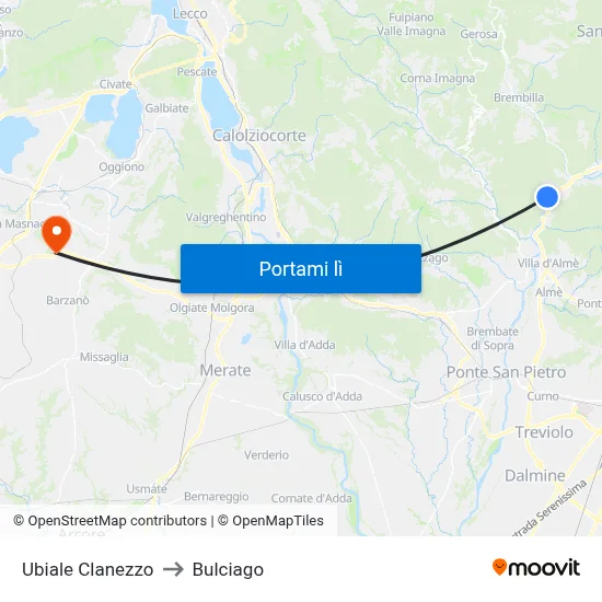 Ubiale Clanezzo to Bulciago map