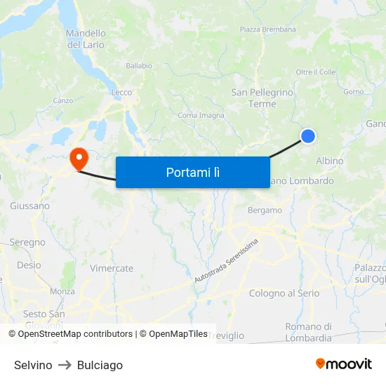 Selvino to Bulciago map