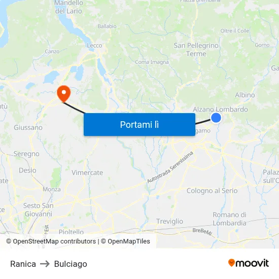 Ranica to Bulciago map
