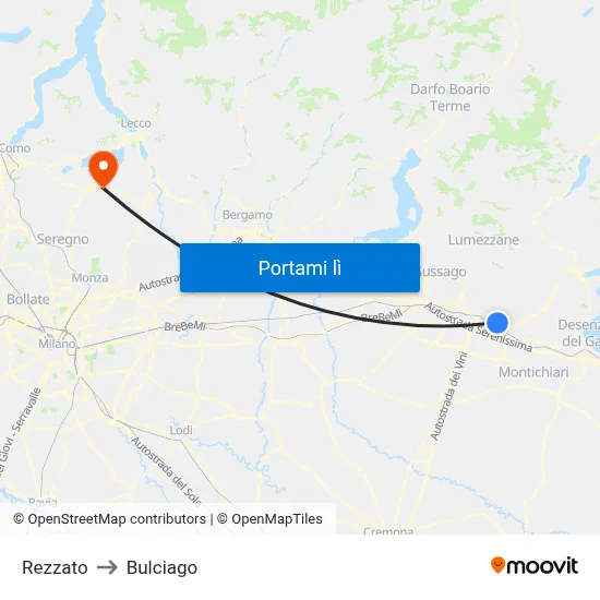 Rezzato to Bulciago map