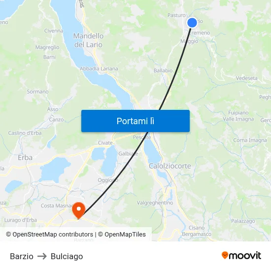 Barzio to Bulciago map