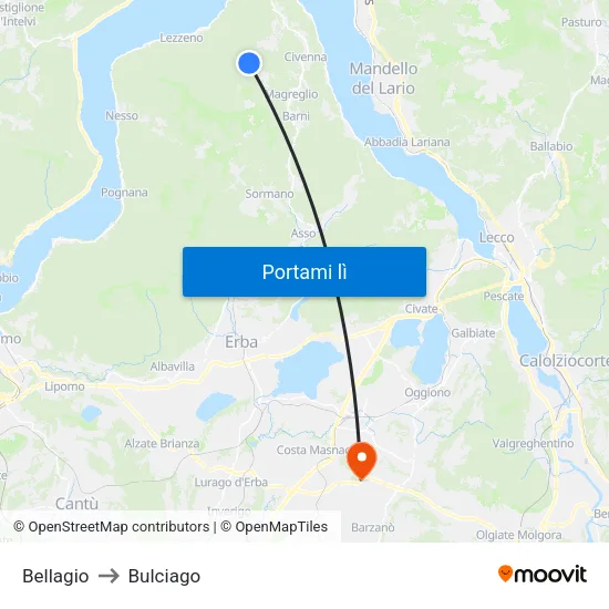 Bellagio to Bulciago map