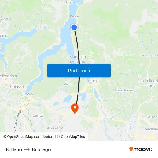 Bellano to Bulciago map