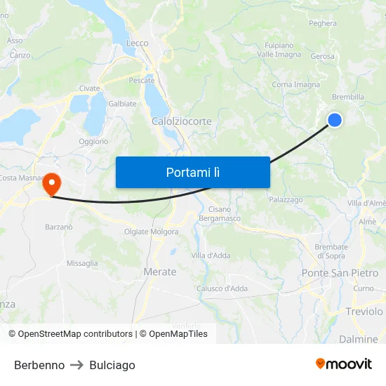 Berbenno to Bulciago map