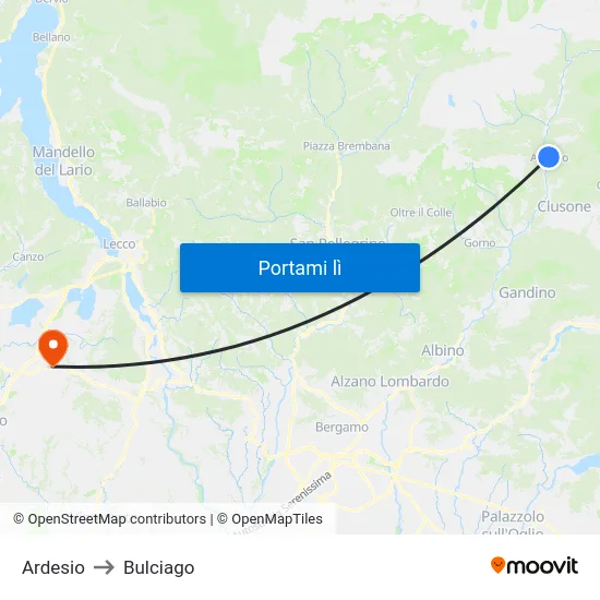Ardesio to Bulciago map