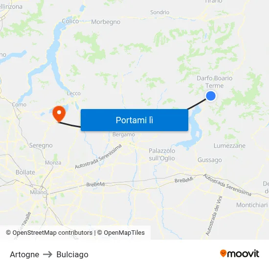 Artogne to Bulciago map