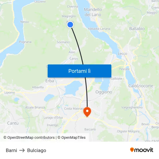 Barni to Bulciago map