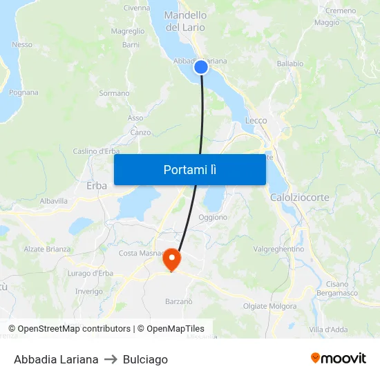 Abbadia Lariana to Bulciago map