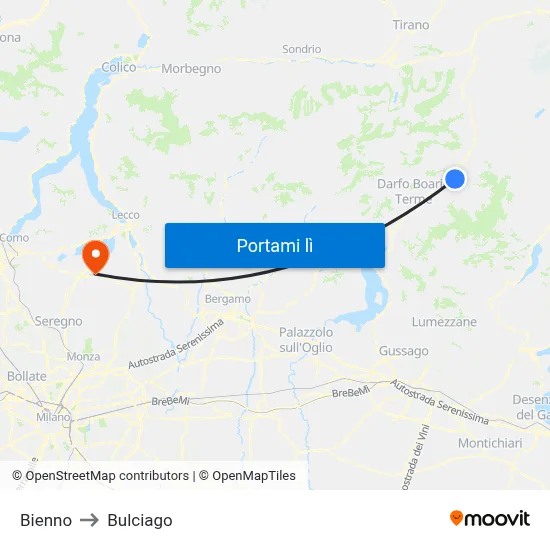 Bienno to Bulciago map