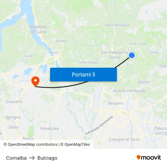 Cornalba to Bulciago map