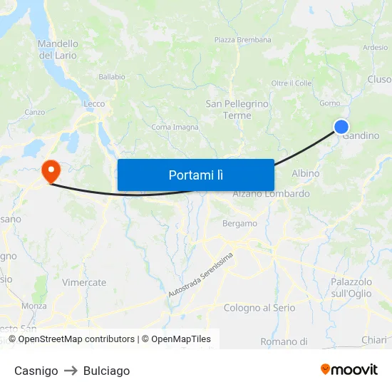 Casnigo to Bulciago map