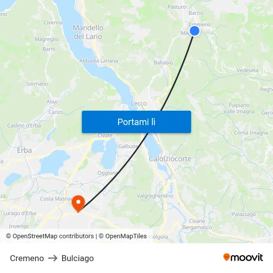 Cremeno to Bulciago map