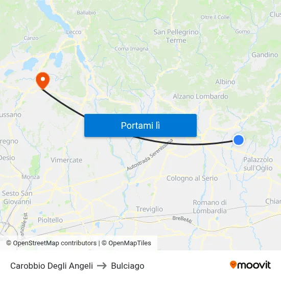 Carobbio Degli Angeli to Bulciago map