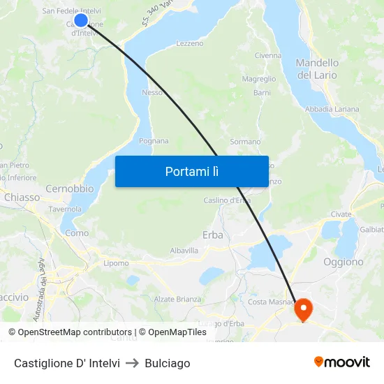Castiglione D' Intelvi to Bulciago map