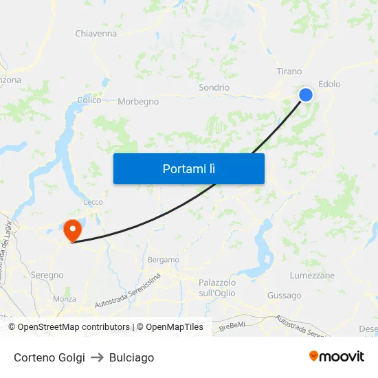 Corteno Golgi to Bulciago map